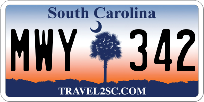 SC license plate MWY342