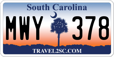 SC license plate MWY378