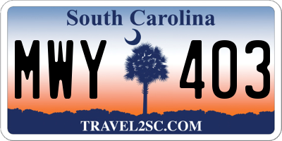 SC license plate MWY403