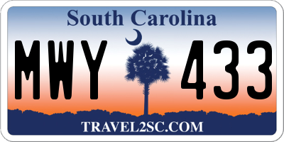 SC license plate MWY433