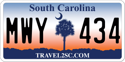SC license plate MWY434
