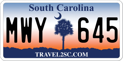 SC license plate MWY645