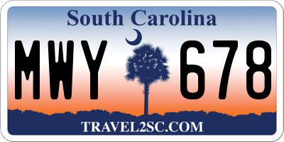 SC license plate MWY678