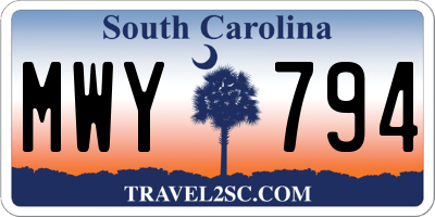 SC license plate MWY794