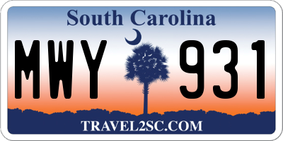 SC license plate MWY931