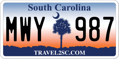 SC license plate MWY987