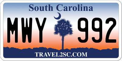SC license plate MWY992