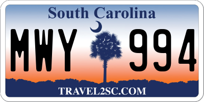 SC license plate MWY994
