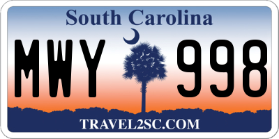 SC license plate MWY998