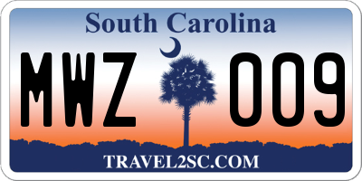 SC license plate MWZ009