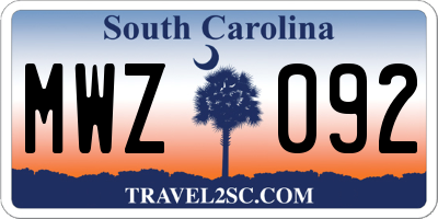 SC license plate MWZ092