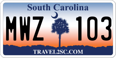 SC license plate MWZ103