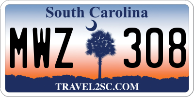 SC license plate MWZ308