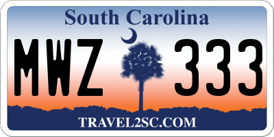 SC license plate MWZ333