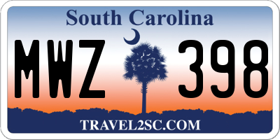 SC license plate MWZ398