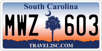 SC license plate MWZ603