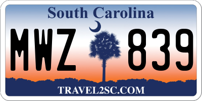 SC license plate MWZ839