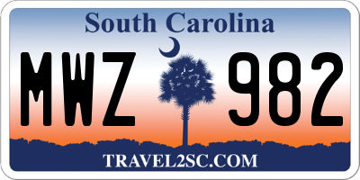 SC license plate MWZ982