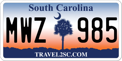 SC license plate MWZ985
