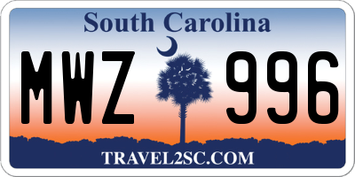 SC license plate MWZ996