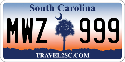 SC license plate MWZ999