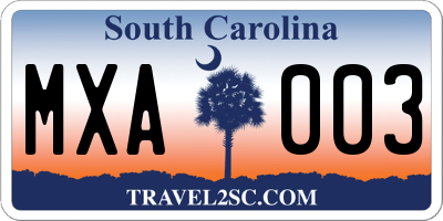 SC license plate MXA003