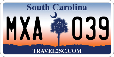 SC license plate MXA039