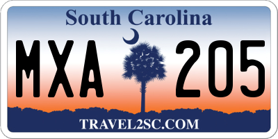 SC license plate MXA205