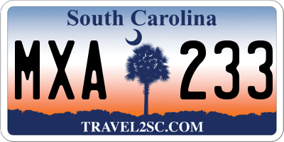 SC license plate MXA233