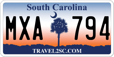 SC license plate MXA794