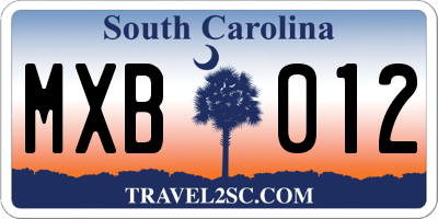 SC license plate MXB012