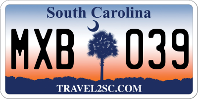 SC license plate MXB039