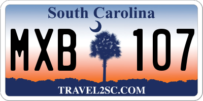 SC license plate MXB107