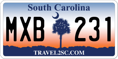 SC license plate MXB231