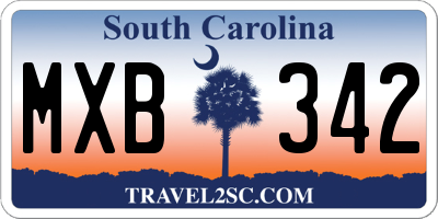 SC license plate MXB342