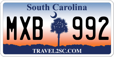 SC license plate MXB992