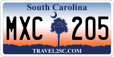 SC license plate MXC205