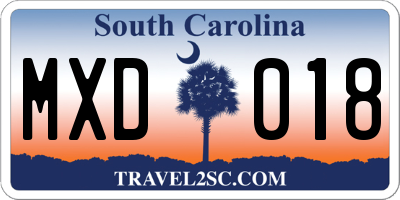 SC license plate MXD018