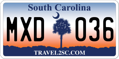 SC license plate MXD036