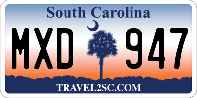 SC license plate MXD947