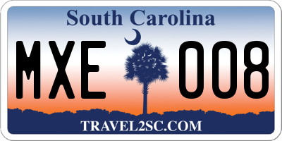 SC license plate MXE008