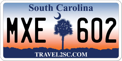 SC license plate MXE602