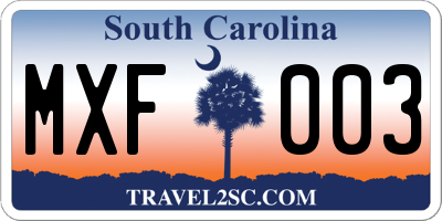SC license plate MXF003