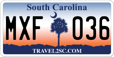 SC license plate MXF036