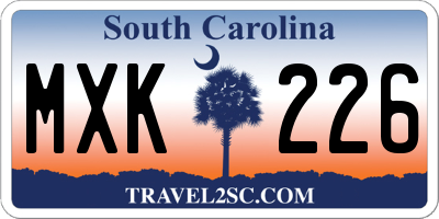 SC license plate MXK226