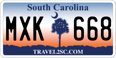 SC license plate MXK668