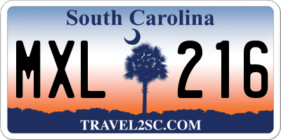 SC license plate MXL216