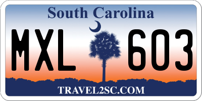 SC license plate MXL603