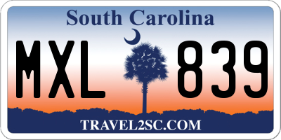 SC license plate MXL839