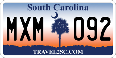 SC license plate MXM092
